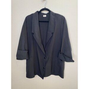 Vintage GW Originals Graff Womens Black Button Front Blazer Rolled Sleeves XL